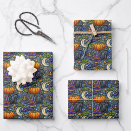 Art Nouveau Blue Halloween Geschenkpapier Set