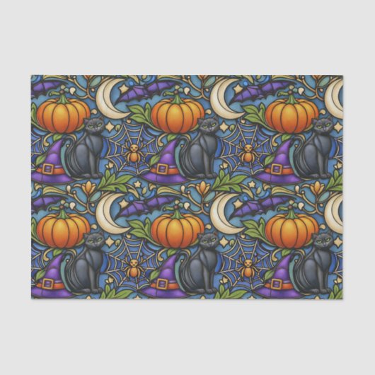 Art Nouveau Blue Halloween Seidenpapier (Vorderseite)