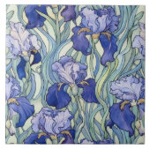 Art Nouveau blue iris Fliese (Vorderseite)
