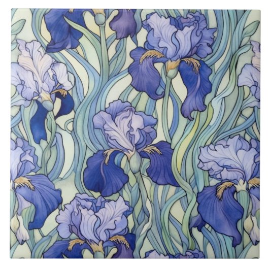 Art Nouveau blue iris Fliese (Vorderseite)