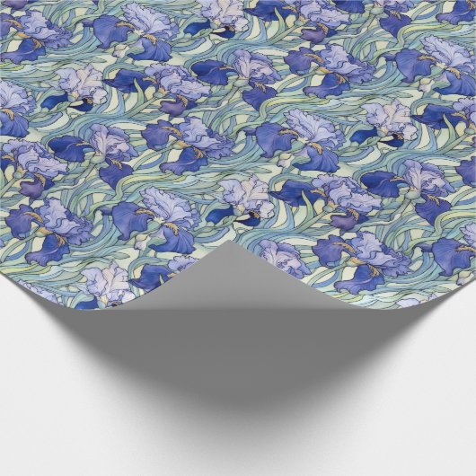 Art Nouveau blue iris Geschenkpapier (Ecke)
