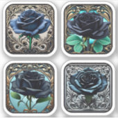 Art Nouveau Blue Rose Black Rose Auswahl #2 Aufkleber (Vorderseite)