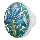 Art Nouveau Blue Stilistik Lily 2 Keramikknauf (Rechts)