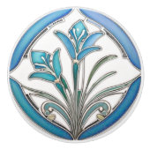 Art Nouveau Blue Stylized Lily Keramikknauf (Vorderseite)