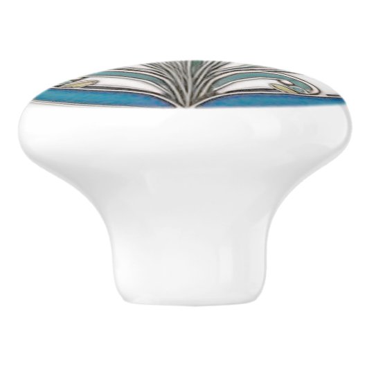 Art Nouveau Blue Stylized Lily Keramikknauf (Seitenansicht)