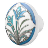 Art Nouveau Blue Stylized Lily Keramikknauf (Rechts)