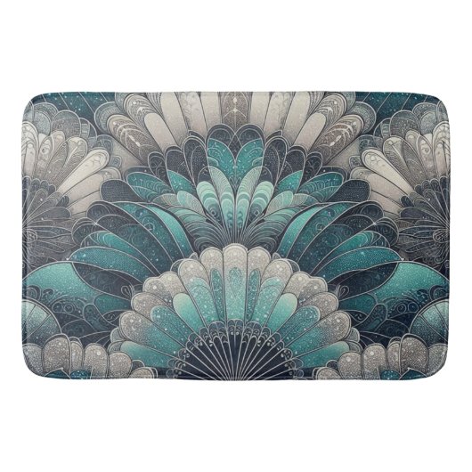 Art Nouveau Blue und Silver Fans Badematte (Vorderseite)