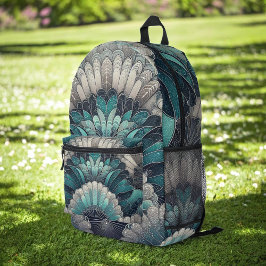 Art Nouveau Blue und Silver Fans Bedruckter Rucksack