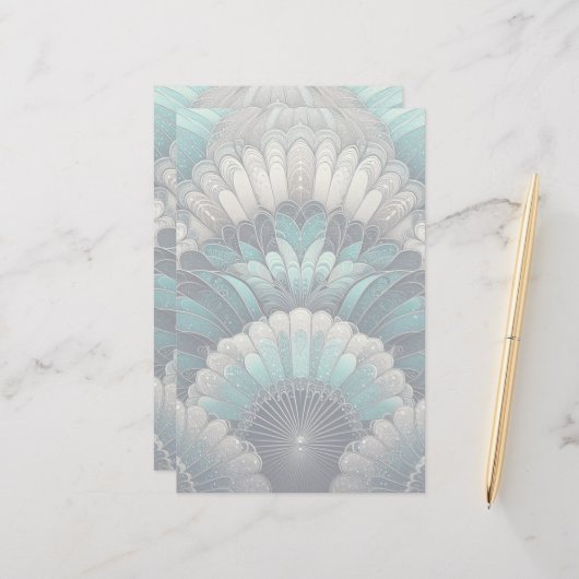 Art Nouveau Blue und Silver Fans Briefpapier (Vorderseite/Rückseite Beispiel)