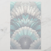 Art Nouveau Blue und Silver Fans Briefpapier (Rückseite)