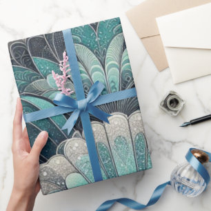 Art Nouveau Blue und Silver Fans Geschenkpapier