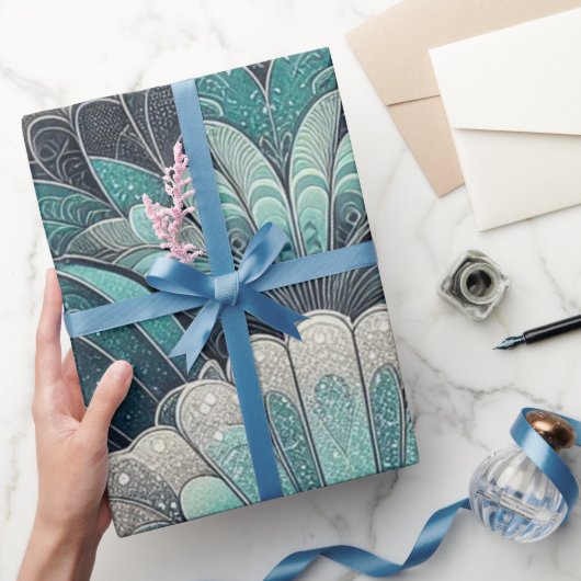 Art Nouveau Blue und Silver Fans Geschenkpapier (Schenken)