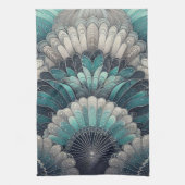 Art Nouveau Blue und Silver Fans Geschirrtuch (Vertikal)