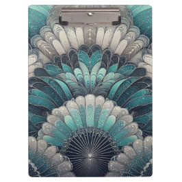 Art Nouveau Blue und Silver Fans Klemmbrett