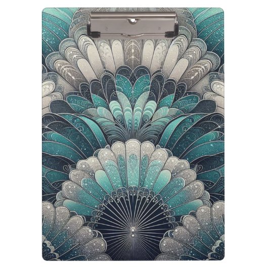 Art Nouveau Blue und Silver Fans Klemmbrett (Vorderseite)