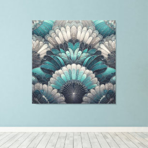 Art Nouveau Blue und Silver Fans Leinwanddruck