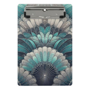 Art Nouveau Blue und Silver Fans Mini Klemmbrett