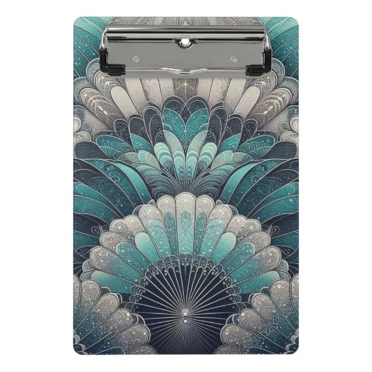 Art Nouveau Blue und Silver Fans Mini Klemmbrett (Vorderseite)