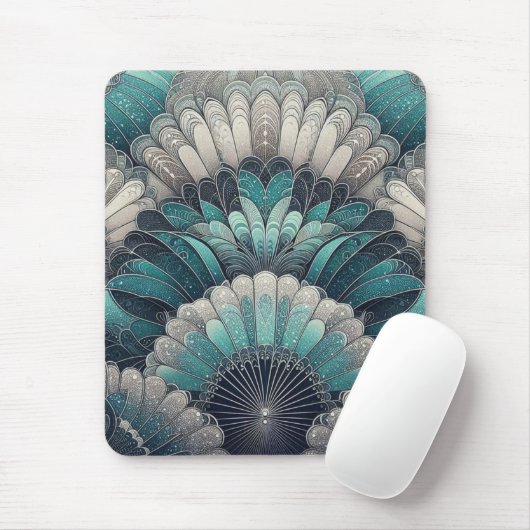 Art Nouveau Blue und Silver Fans Mousepad (Mit Mouse)