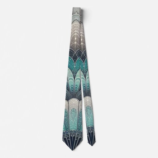 Art Nouveau Blue und Silver Fans Neck Tie Krawatte (Vorderseite)