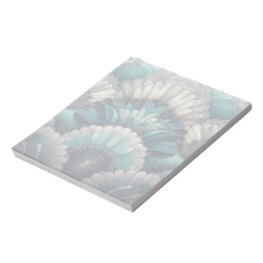 Art Nouveau Blue und Silver Fans Notizblock (Rotiert)