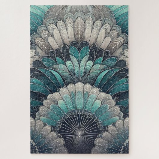 Art Nouveau Blue und Silver Fans Puzzle (Vertikal)
