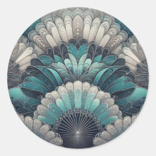 Art Nouveau Blue und Silver Fans Runder Aufkleber