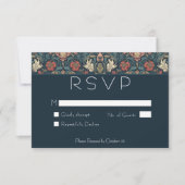 Art Nouveau Blue William Morris Floral Wedding RSVP Karte (Vorderseite)