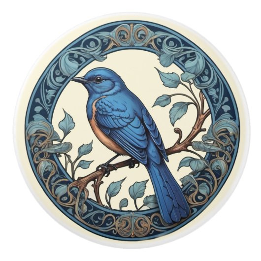 Art Nouveau Bluebird Keramikknauf (Vorderseite)