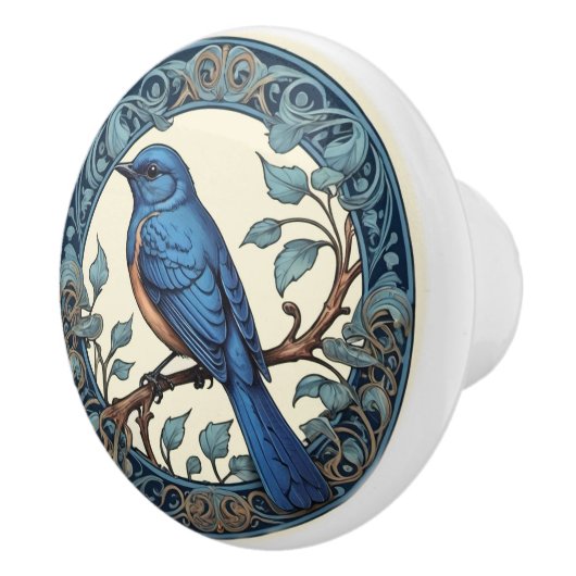 Art Nouveau Bluebird Keramikknauf (Rechts)