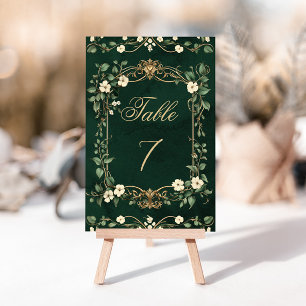 Art Nouveau Blumen Grün Gold Hochzeit Tischnummer