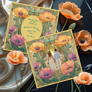 Art Nouveau Blumen Save the Date Foto Einladung