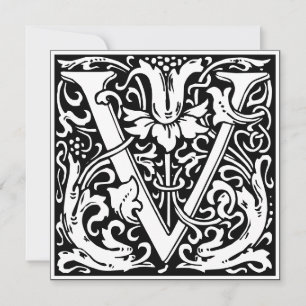 Art Nouveau Blumenalphabet Monogramm Buchstabe V Einladung