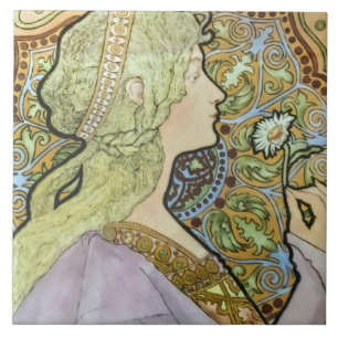 Art Nouveau Blumenfrau Mucha Französische Grüne Ma Fliese