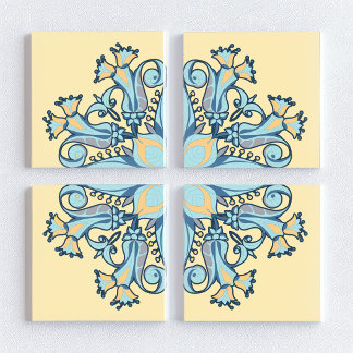 Art Nouveau-Blumenkeramikfliese in Vanillecreme Fliese