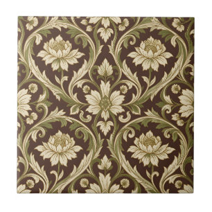 Art Nouveau Blumenmuster Creme Grün Ranken Fliese