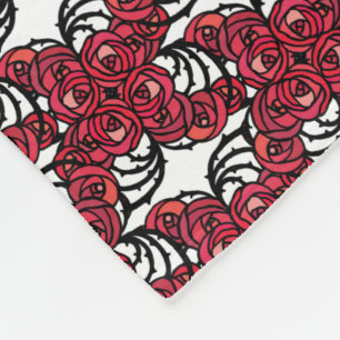 Art Nouveau Blumenmuster Rot und Schwarz Rose Desi Fleecedecke