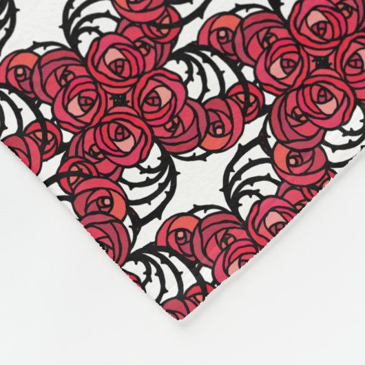 Art Nouveau Blumenmuster Rot und Schwarz Rose Desi Fleecedecke (Ecke)