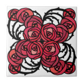 Art Nouveau Blumenmuster Rot und Schwarz Rose Desi Fliese (Vorderseite)