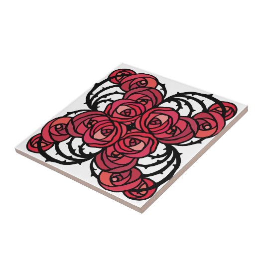 Art Nouveau Blumenmuster Rot und Schwarz Rose Desi Fliese (Seite)