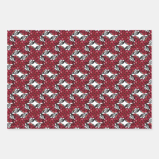 Art Nouveau Blumenmuster Rot und Schwarz Rose Desi Geschenkpapier Set (Vorderseite 3)