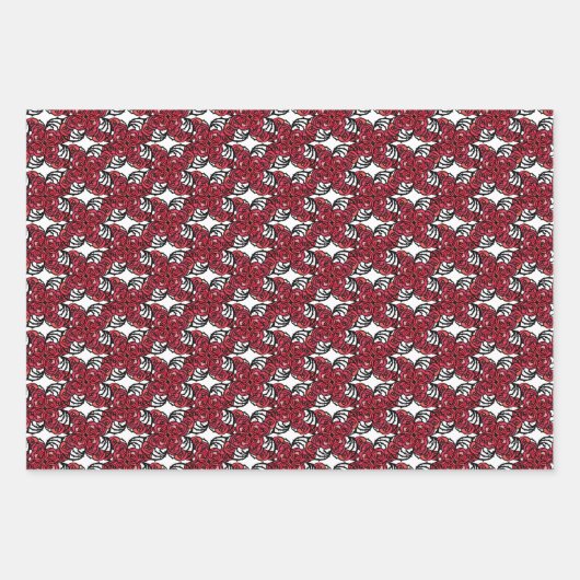 Art Nouveau Blumenmuster Rot und Schwarz Rose Desi Geschenkpapier Set (Vorderseite 2)