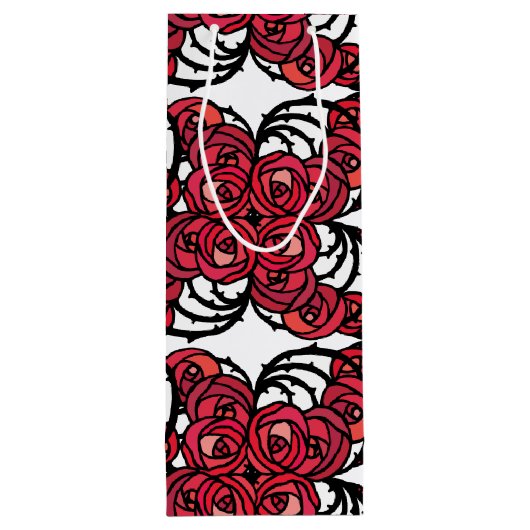 Art Nouveau Blumenmuster Rot und Schwarz Rose Desi Geschenktüte Für Weinflaschen (Rückseite)
