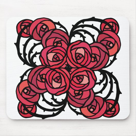 Art Nouveau Blumenmuster Rot und Schwarz Rose Desi Mousepad (Vorne)