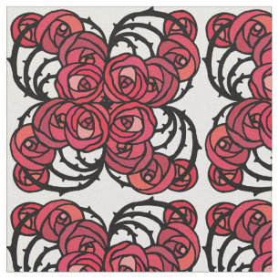 Art Nouveau Blumenmuster Rot und Schwarz Rose Desi Stoff