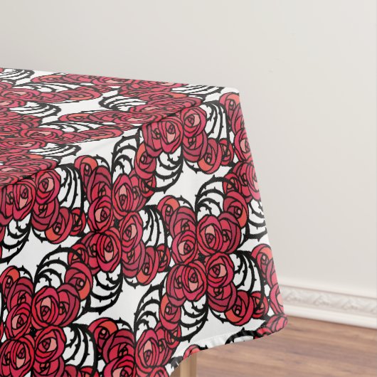 Art Nouveau Blumenmuster Rot und Schwarz Rose Desi Tischdecke (Beispiel)