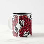 Art Nouveau Blumenmuster Rot und Schwarz Rose Desi Zweifarbige Tasse (Vorderseite Links)