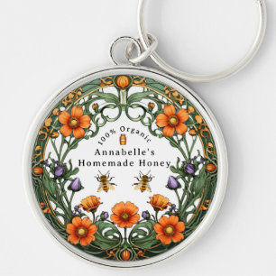 Art Nouveau Blumenrand Selbstgemachter Honig  Schlüsselanhänger