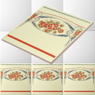 Art Nouveau Blumenstrauß-Fries von 1912 Fliese