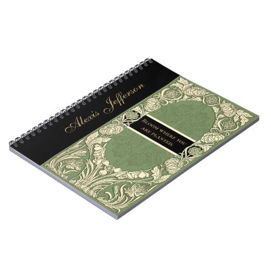 Art Nouveau Blumenzitat Name Elegant Notizblock (Linke Seite)